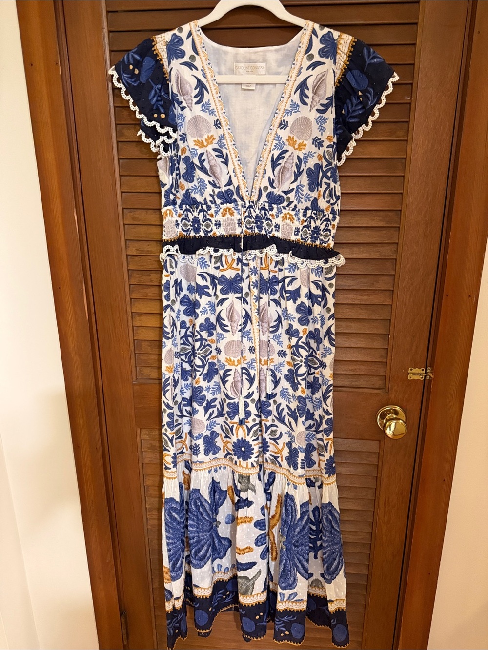 Caroline Constas Blue & White Floral Maxi Dress